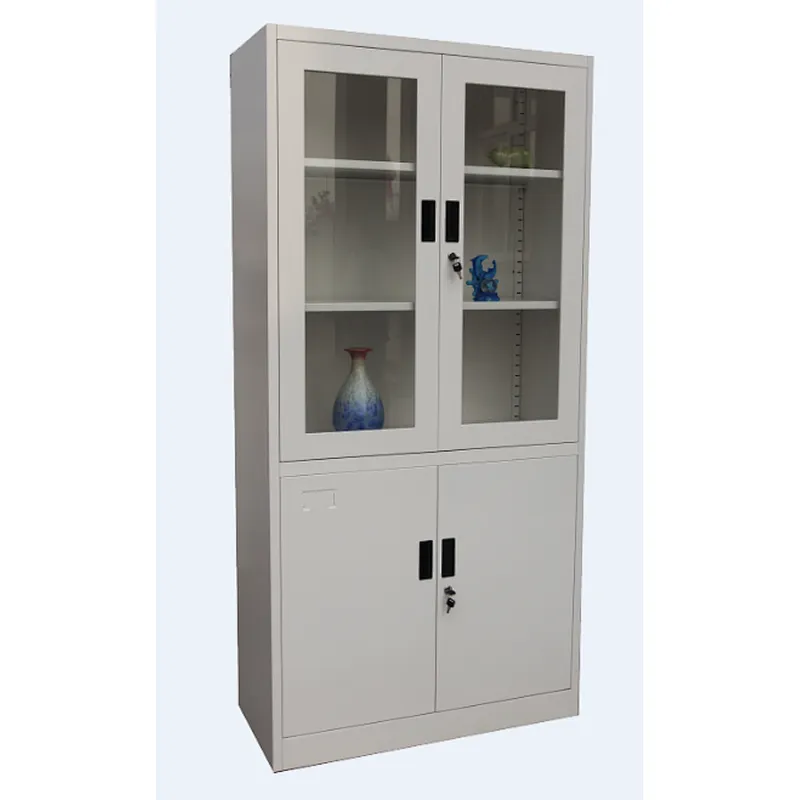 Library 2 movable shelf key lock iron cupboard with 2 drawers