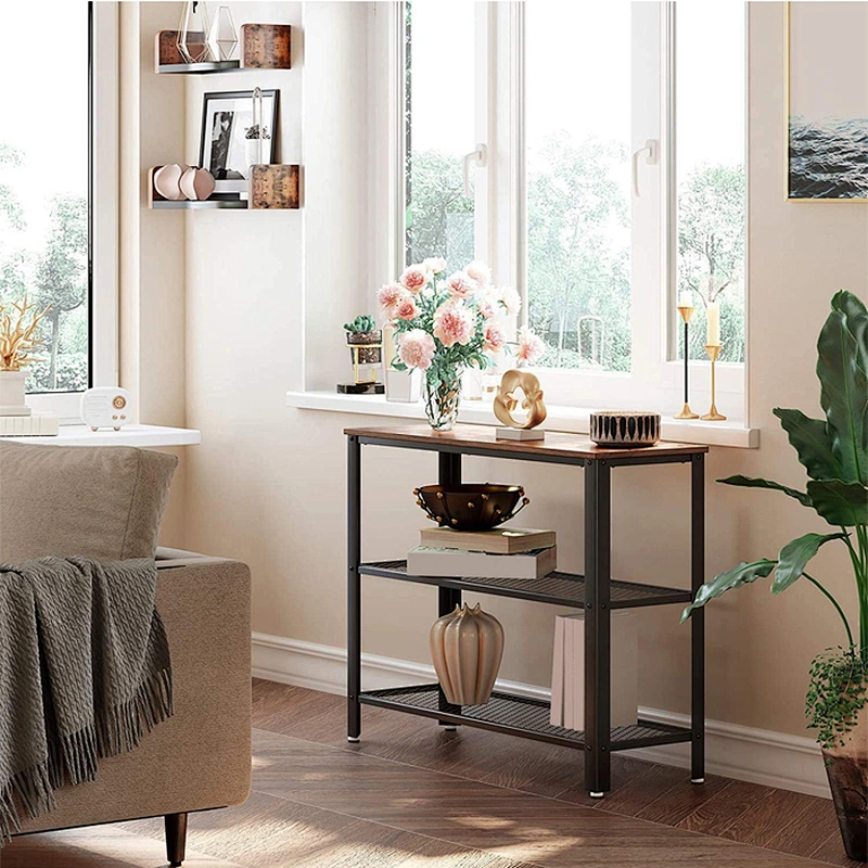 Factory price metal frame kd wood living room hallway black console table