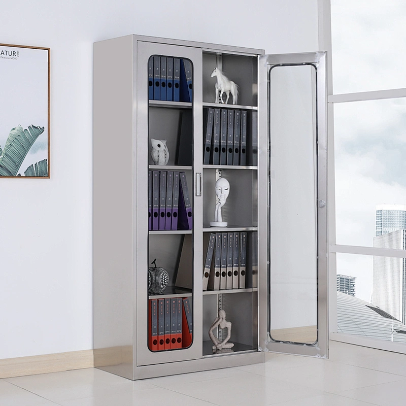 New open swing glass door stainless steel office file cabinet