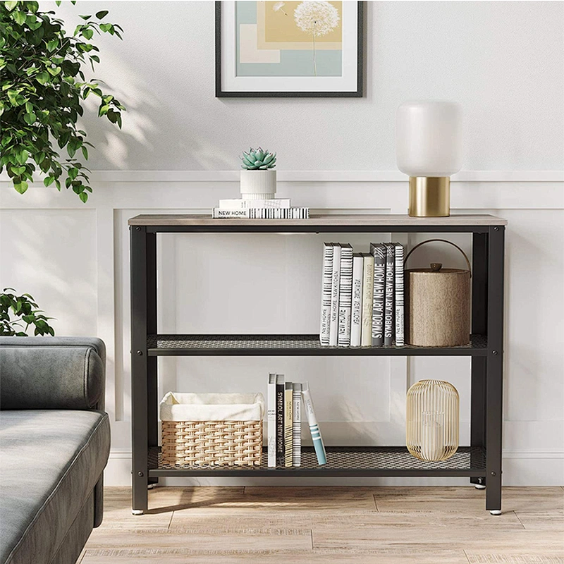 Factory price metal frame kd wood living room hallway black console table