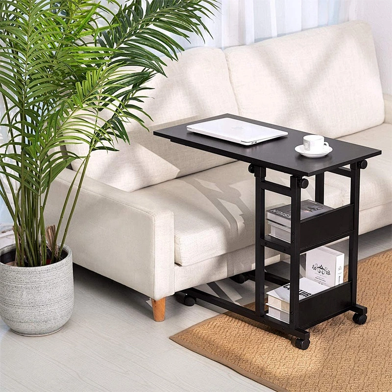 Amazon hot selling modern design metal wood c shaped sofa side end table snack table for bed