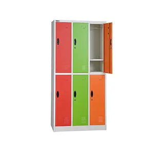 Metal Clothes Locker Steel Gray 6 Door Sports Business Company Security Gym Locker Storage Chemical Storing Cabinet