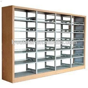 Colorful stainless steel double column library bookshelves bookcase with one piiar