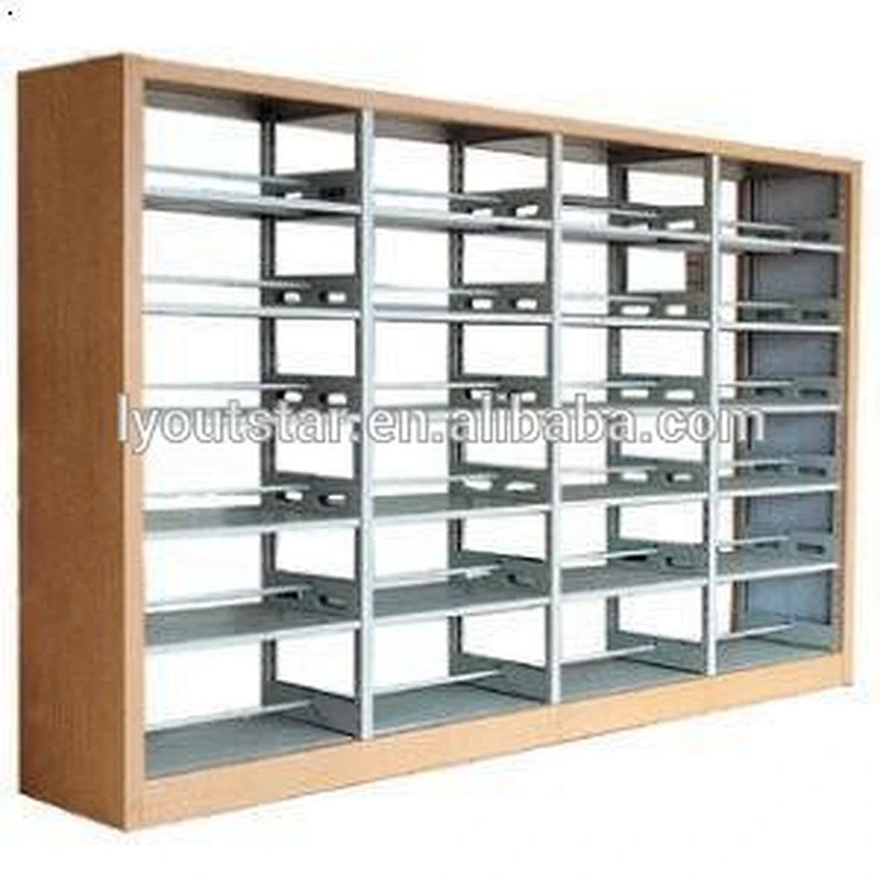 Colorful stainless steel double column library bookshelves bookcase with one piiar