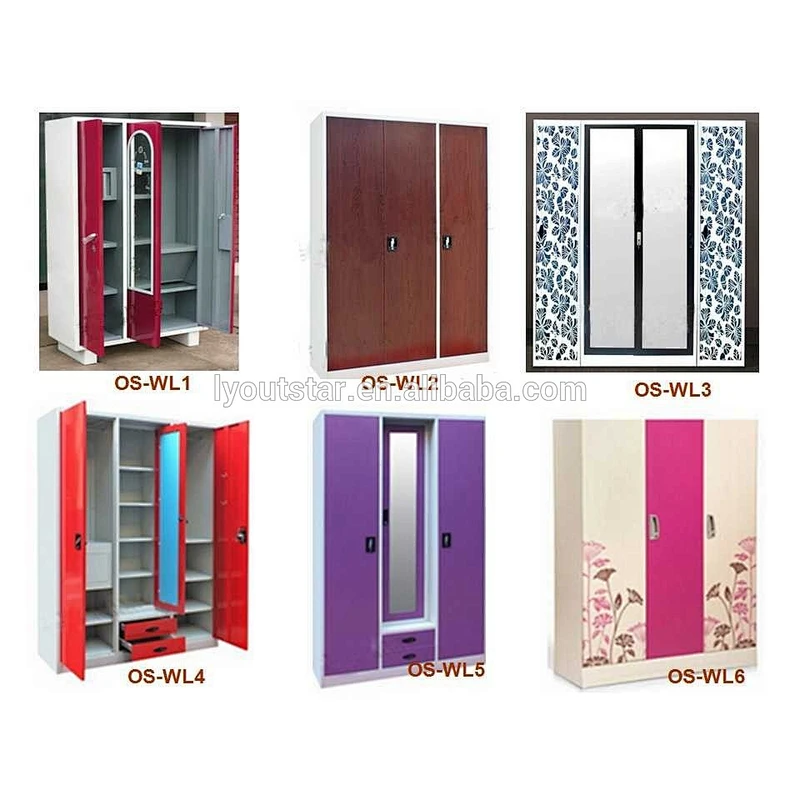 Indian Wardrobe Design Full Kd Structure Colourful Locker Colour Furbiture Double Bed Metal Cupboard Bedroom Clothes Cabinet