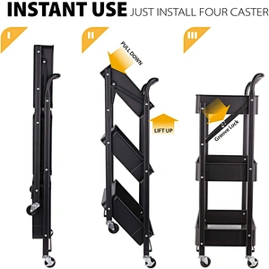 Folding movable metal home kitchen island slim 3 tier trolley storage rack organizer utility rolling cart