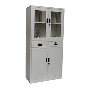 Modern swing glass and iron doors office steel file  cabinet with two drawers