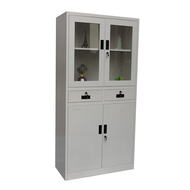 Modern swing glass and iron doors office steel file  cabinet with two drawers