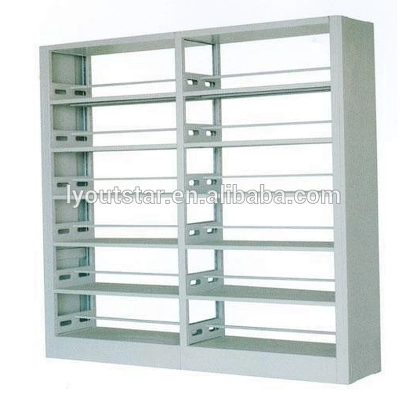 Colorful stainless steel double column library bookshelves bookcase with one piiar