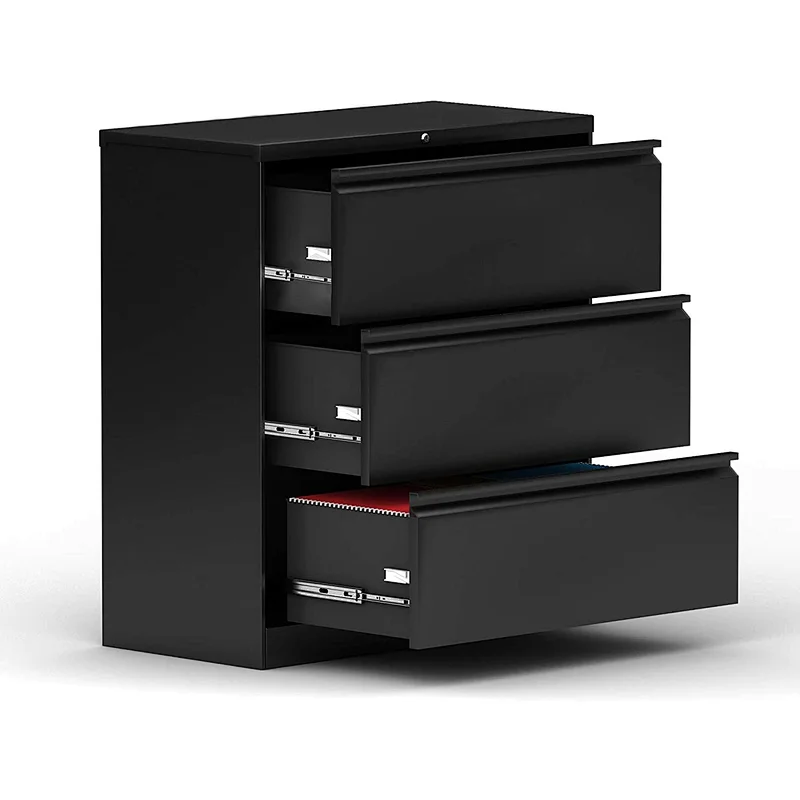 KD black office storage cupboard 3 drawer lateral foldable filing cabinet