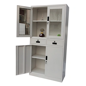 Modern swing glass and iron doors office steel file  cabinet with two drawers