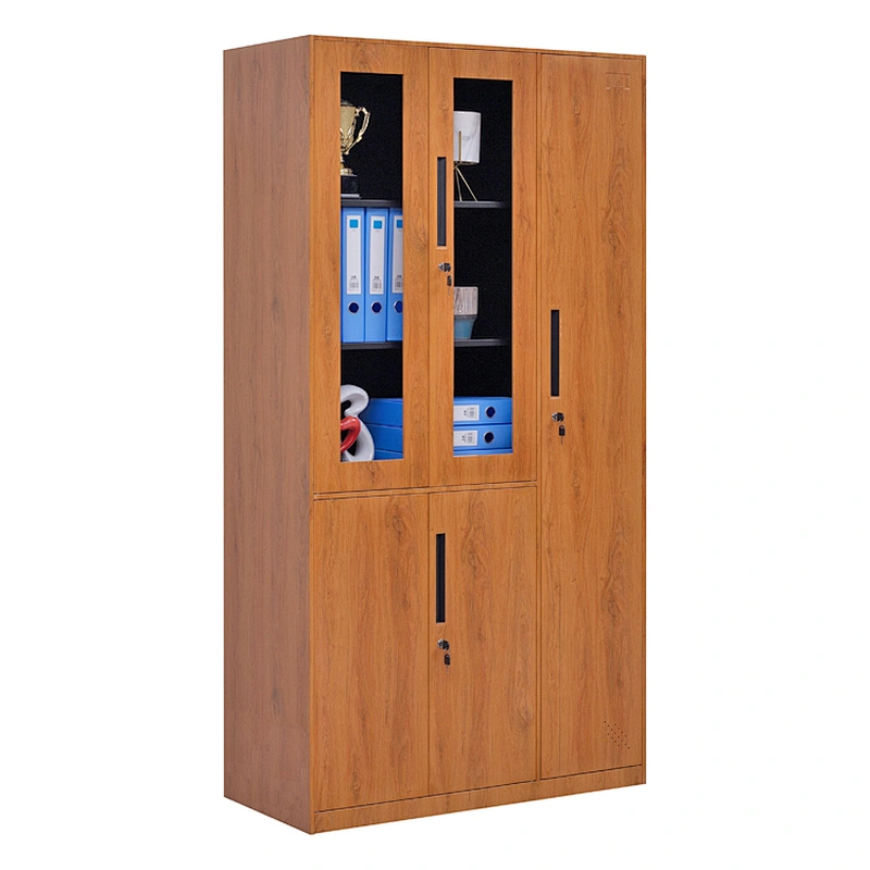 office use multi-function steel storage cabinet locker wood grain painting