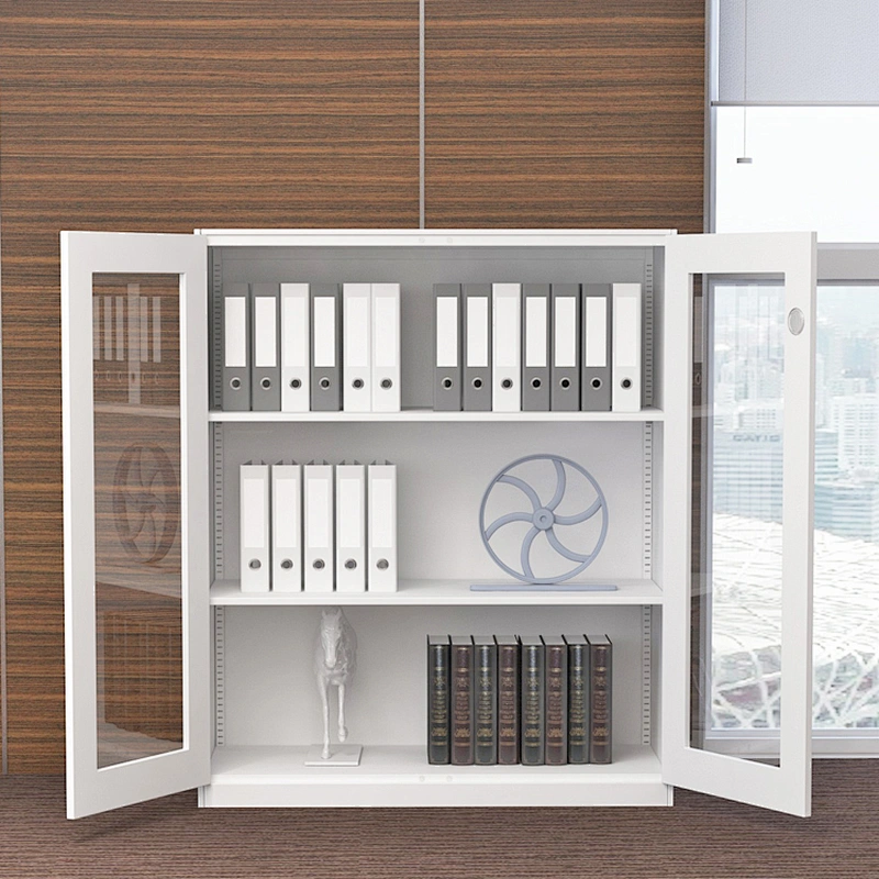 Modern stylish office storage furniture half height swing glass door thin-edged steel file cabinet