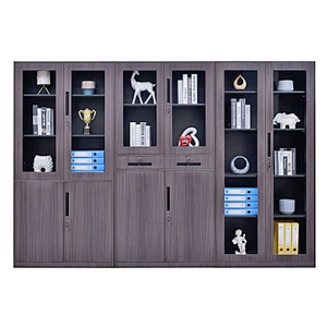 Stylish office row transfer file cabinet with glass and iron doors