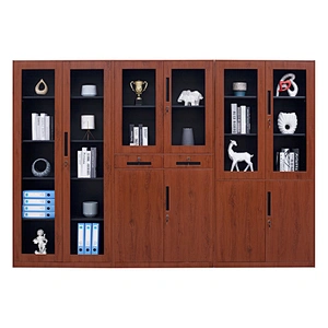 Stylish office row transfer file cabinet with glass and iron doors