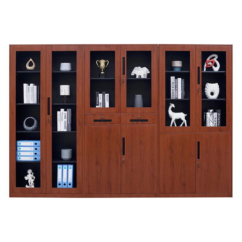 Stylish office row transfer file cabinet with glass and iron doors