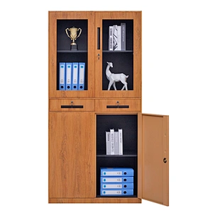 Stylish office row transfer file cabinet with glass and iron doors