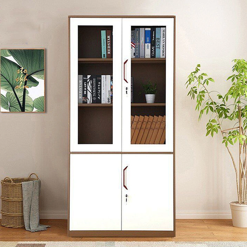 Library 2 movable shelf key lock iron cupboard with 2 drawers