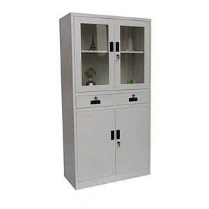 Modern swing glass and iron doors office steel file  cabinet with two drawers