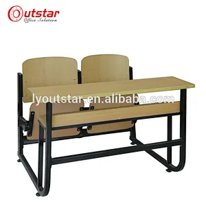 metal frame and wood combined double school desk and chair with back student tables with benches