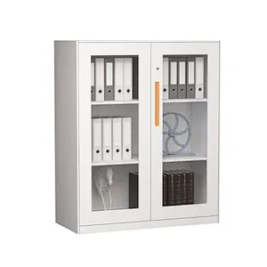 Modern stylish office storage furniture half height swing glass door thin-edged steel file cabinet