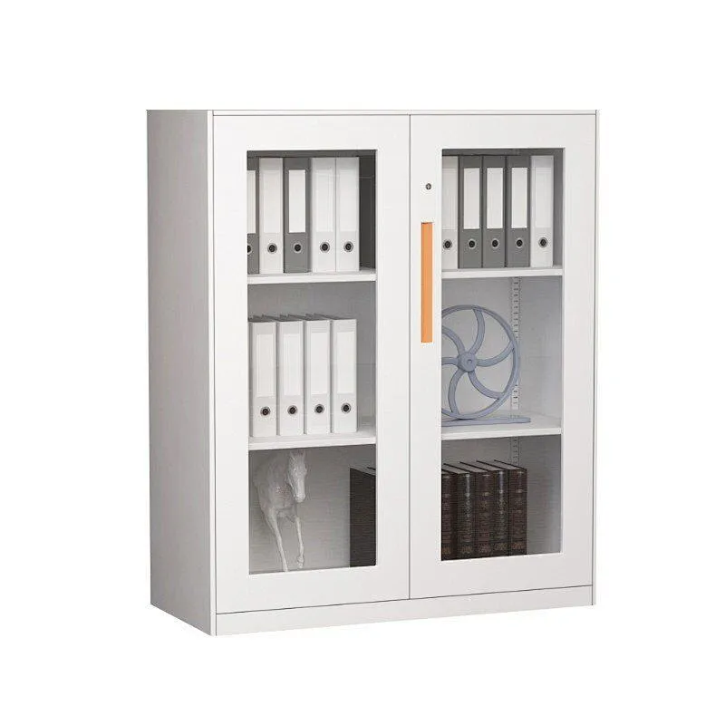 Modern stylish office storage furniture half height swing glass door thin-edged steel file cabinet