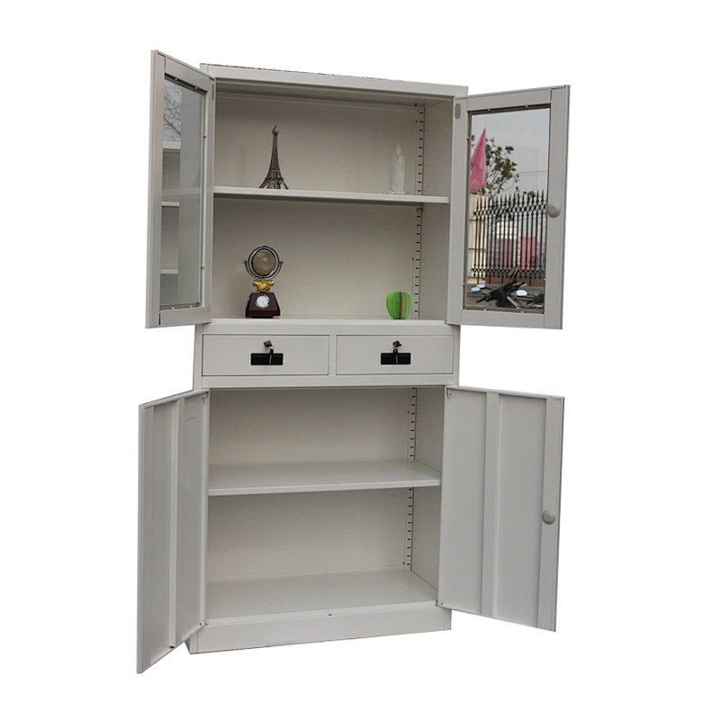 Modern swing glass and iron doors office steel file  cabinet with two drawers