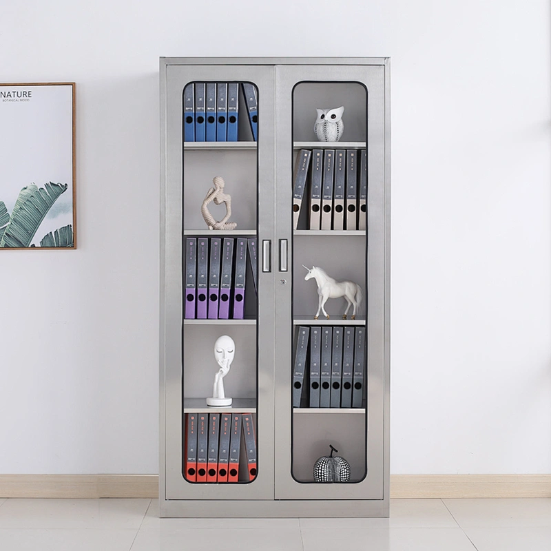 New open swing glass door stainless steel office file cabinet
