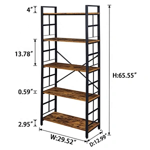 Metal frame 5 tier simple design flower shelf ladder wooden bookcase bookshelf