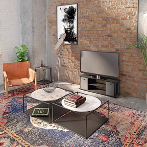 Home furniture simplistic 2 tire Nordic end table metal wood sofa bed side table