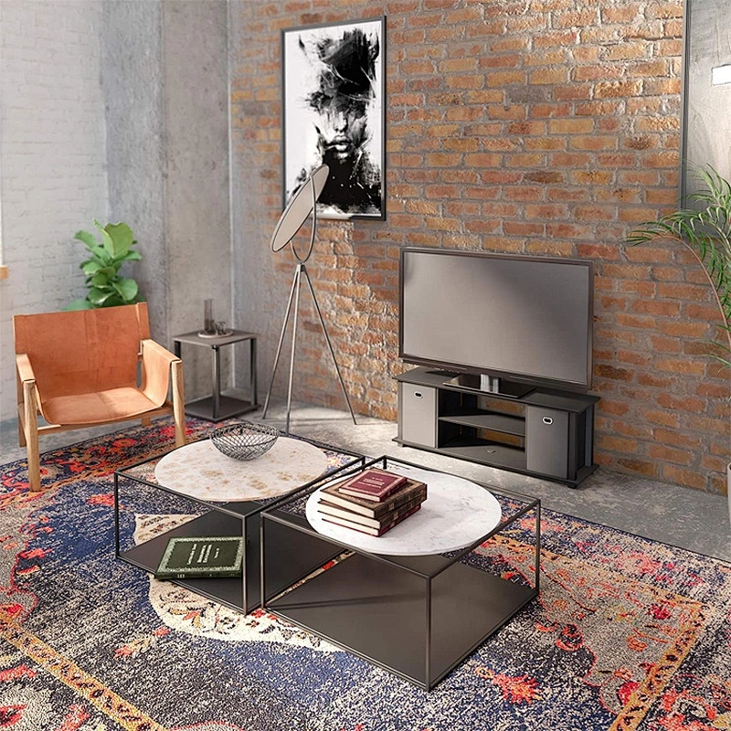Home furniture simplistic 2 tire Nordic end table metal wood sofa bed side table