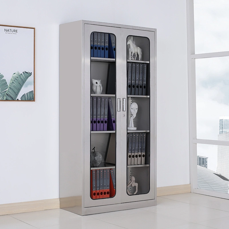 New open swing glass door stainless steel office file cabinet