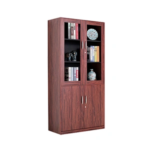 High Quality Office furniture steel multi function glass door storage locker wood grain transfer cabinet