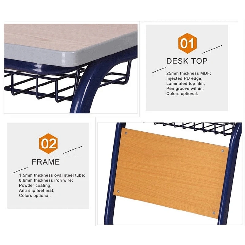 Education Furniture School Double Desk And Chair