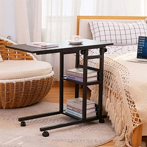 Amazon hot selling modern design metal wood c shaped sofa side end table snack table for bed