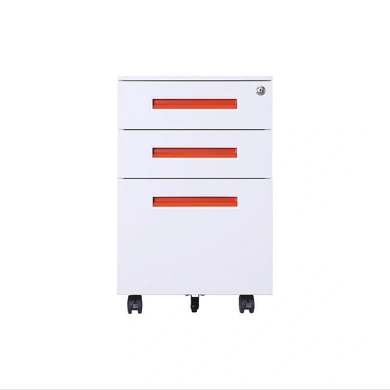 Office widely use red internal handle thin edge 3 drawer steel mobile pedestal storage cabinet australia