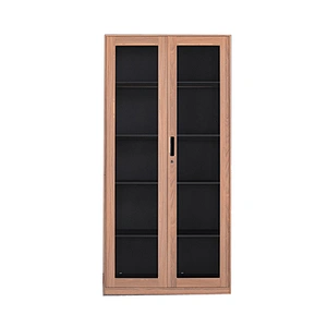 High Quality Office furniture steel multi function glass door storage locker wood grain transfer cabinet