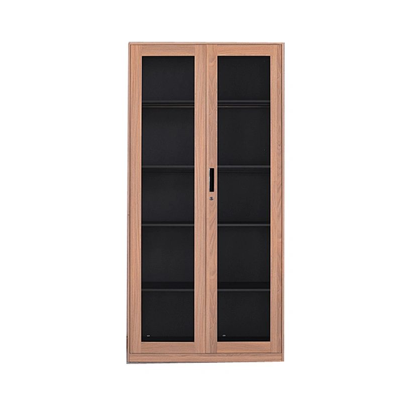 High Quality Office furniture steel multi function glass door storage locker wood grain transfer cabinet