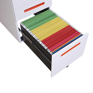 Office widely use red internal handle thin edge 3 drawer steel mobile pedestal storage cabinet australia