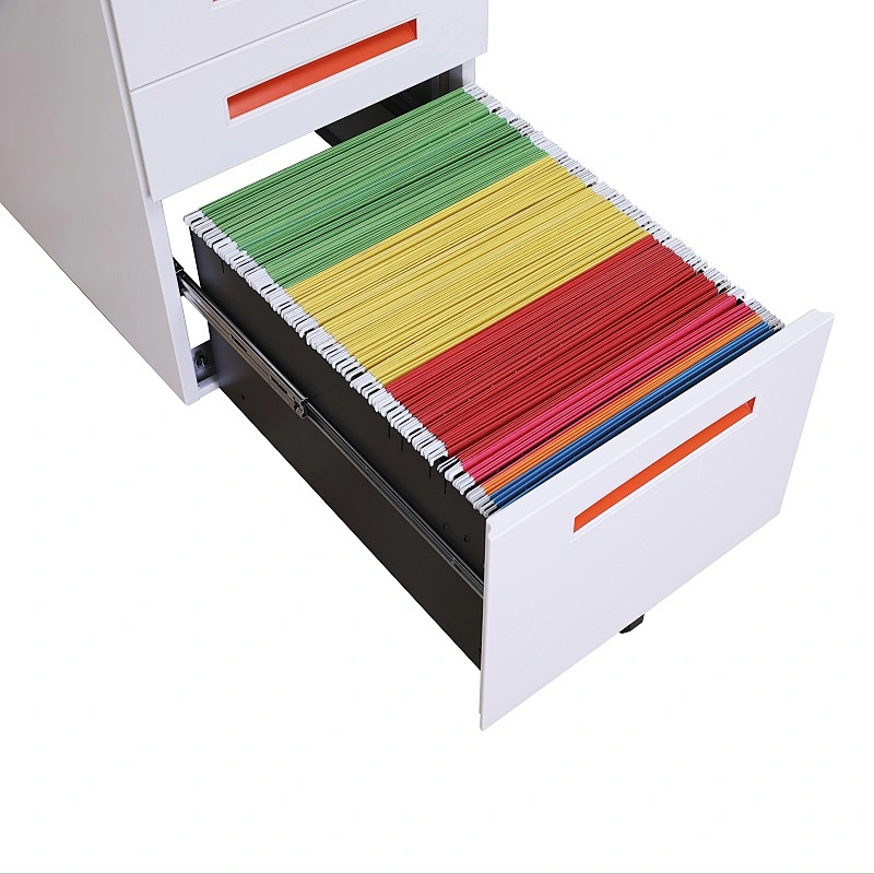 Office widely use red internal handle thin edge 3 drawer steel mobile pedestal storage cabinet australia