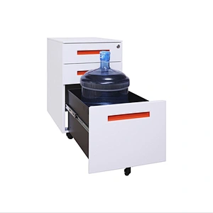 Office widely use red internal handle thin edge 3 drawer steel mobile pedestal storage cabinet australia