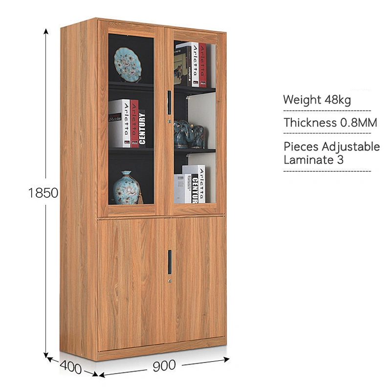 Wooden color steel locker with shelves print locker glass filing wardrobe cabinet