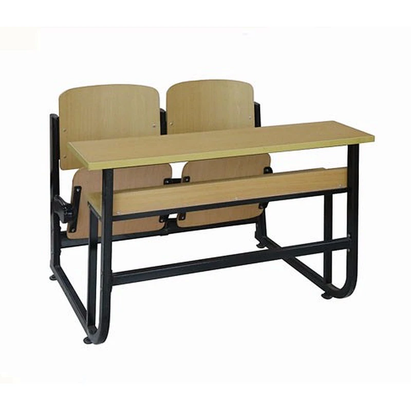 metal frame and wood combined double school desk and chair with back student tables with benches