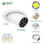 1000LM 90°Tilt Rotatable 360° Ceiling Spotlight CRI 90+ Aluminium Trimless COB Recessed Cylinder LED Downlight for Hotel Project