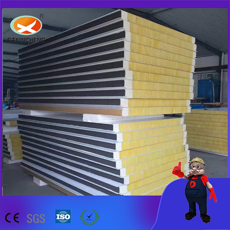 Precio competitivo PPGL 50-100 mm PU Sellado Lana de roca Paneles de pared sándwich / placas / tableros / hojas