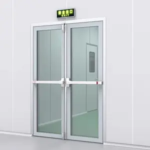 Cleanroom level Durable Aluminum Frame Tempered Glass Floor Spring Hospital Door With SS Handle