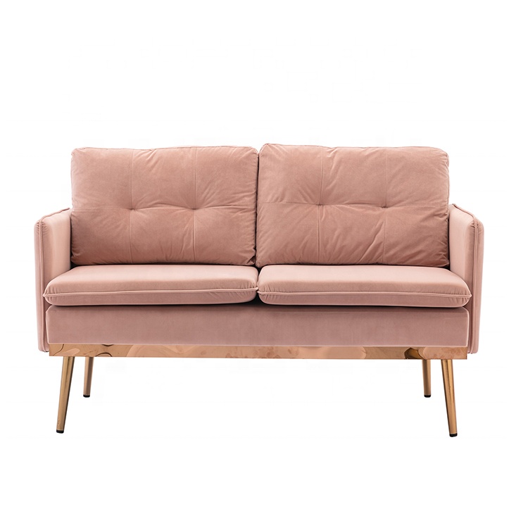 Wholesale the latest design sofa set living room furniture 1+2 Pink stainless steel foot studio sofa