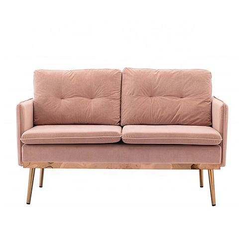 Wholesale the latest design sofa set living room furniture 1+2 Pink stainless steel foot studio sofa