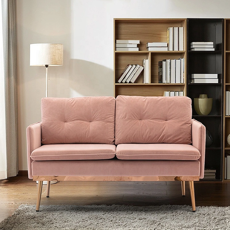 Wholesale the latest design sofa set living room furniture 1+2 Pink stainless steel foot studio sofa