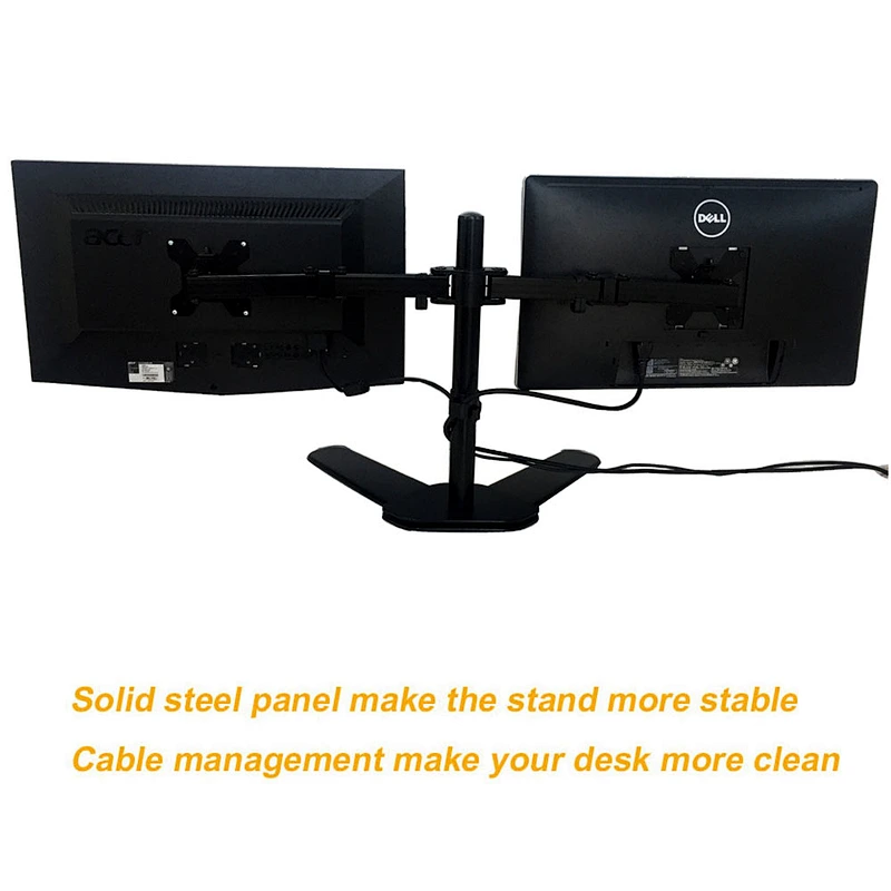 Full Motion Dual Monitor Free-Standing Desk Stand VESA Mount Double Joints | Holds 13